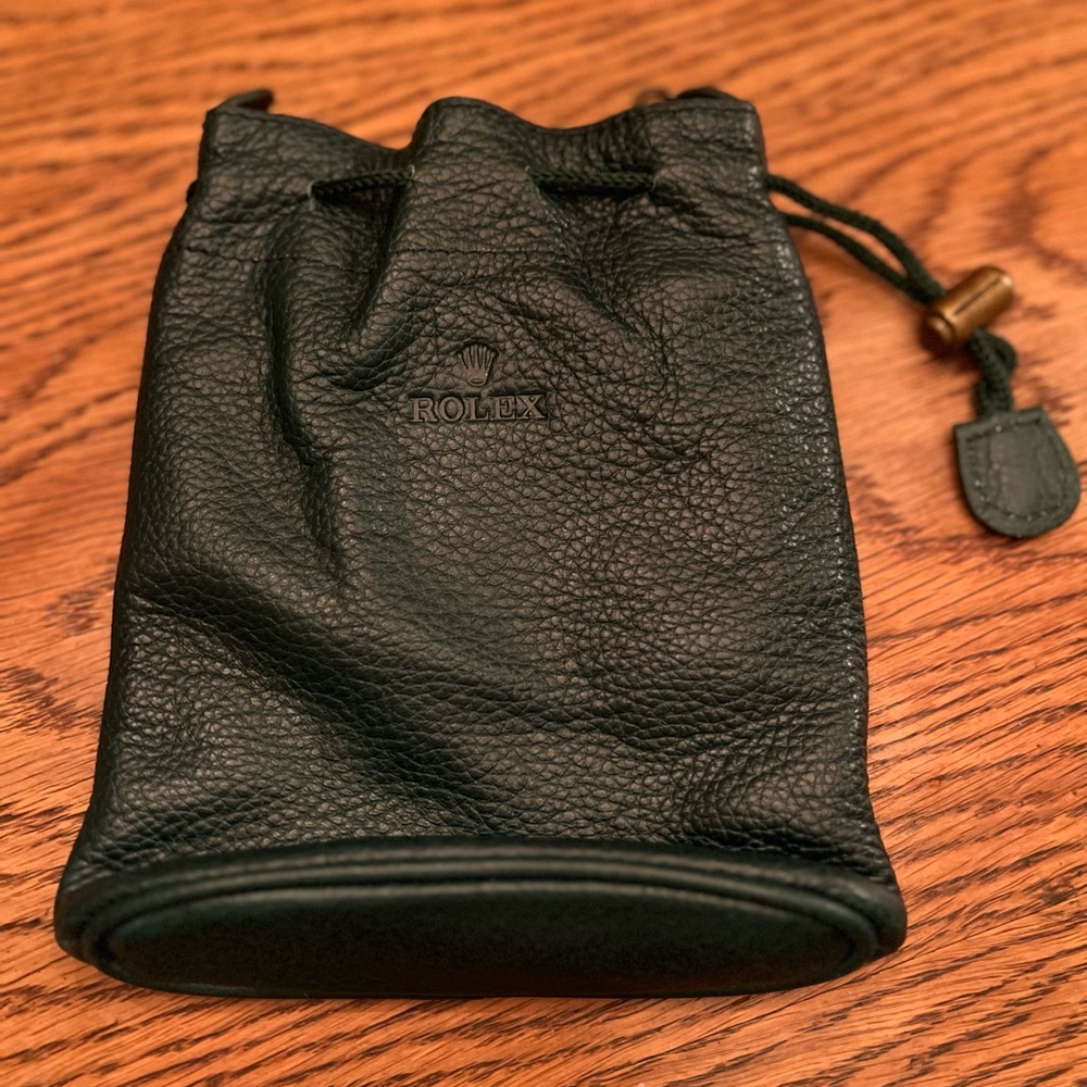 ROLEX Golf Accessory Bag Lined Green Leather EUC